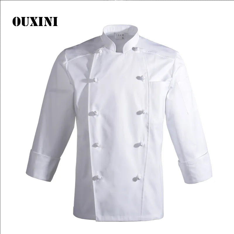 High quality long sleeve white shirt double breasted chef jacket