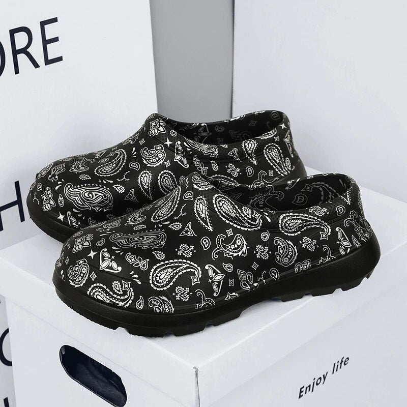 Paisley Slip On Men Chef Shoes for Kitchen