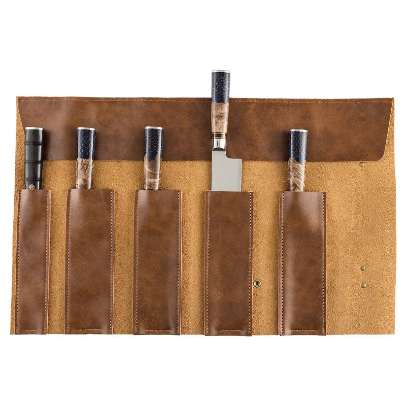 Chef Leather Knife Roll Bag Camping Knife Organizer