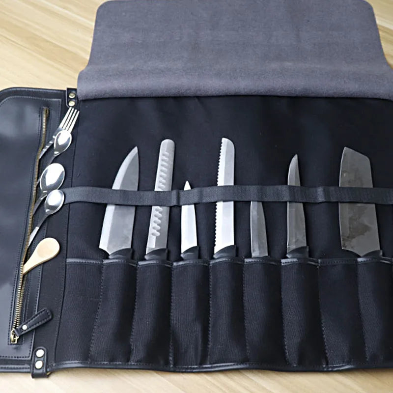 Kitchen Chef Knife Roll Bag  with 10 Pockets for Kitchen Cooking Tools Storage