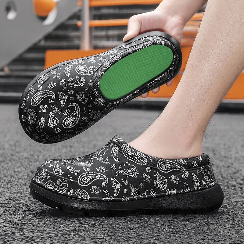 Paisley Slip On Men Chef Shoes for Kitchen