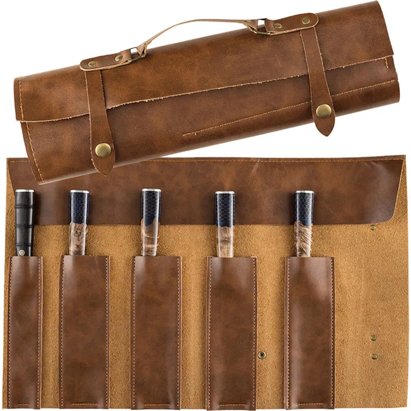 Chef Leather Knife Roll Bag Camping Knife Organizer